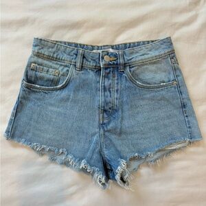 ZARA Mid Rise Light Blue Denim Shorts